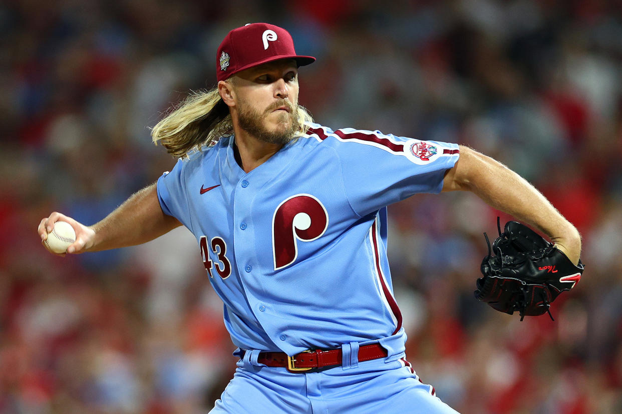 Noah Syndergaard is reportedly headed to Los Angeles to pitch for the Dodgers. (Photo by Elsa/Getty Images)