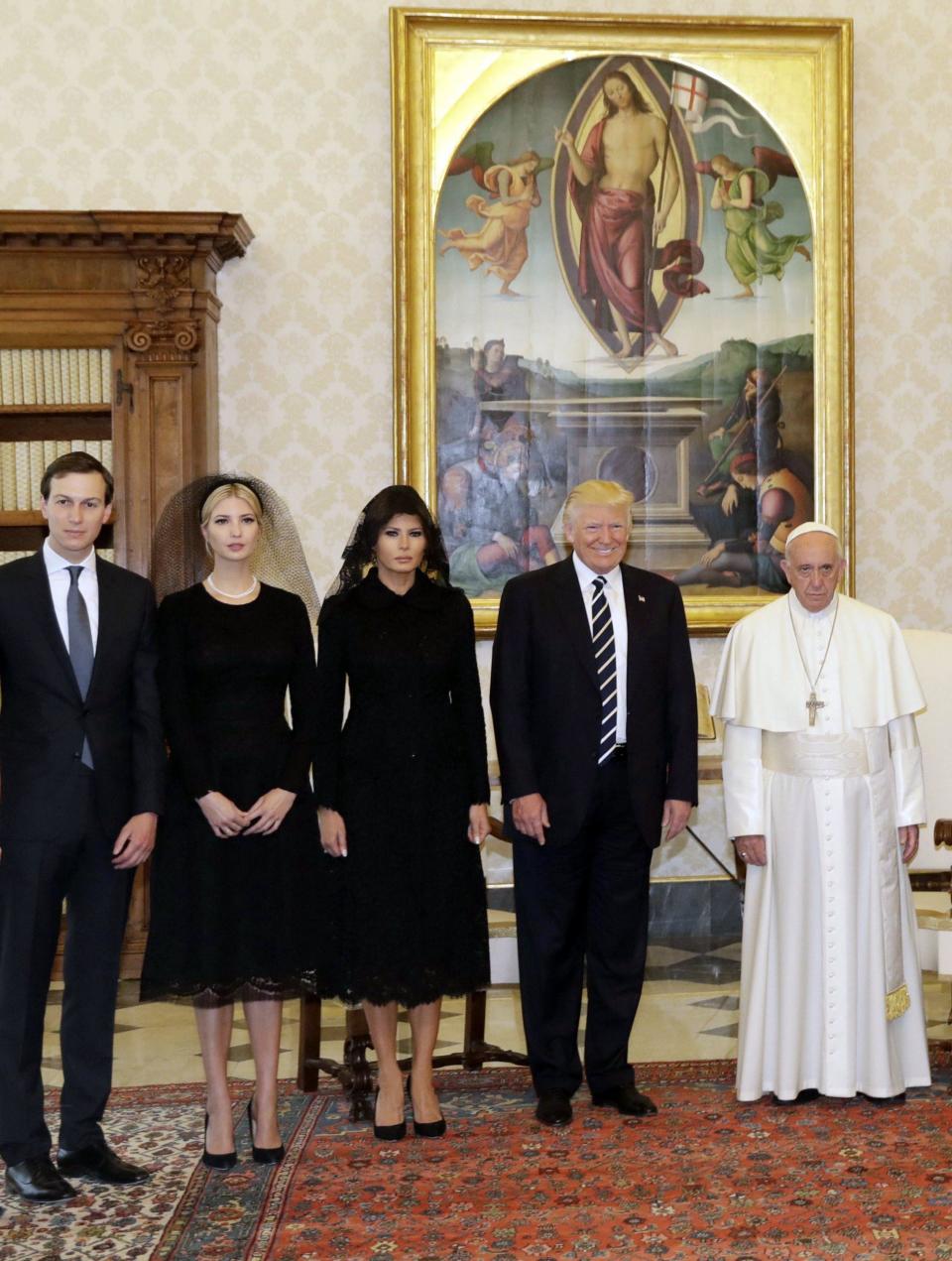 Jared Kushner, Ivanka Trump, First Lady Melania Trump and President Donald Trump with Pope Francis  - Credit: AP POOL