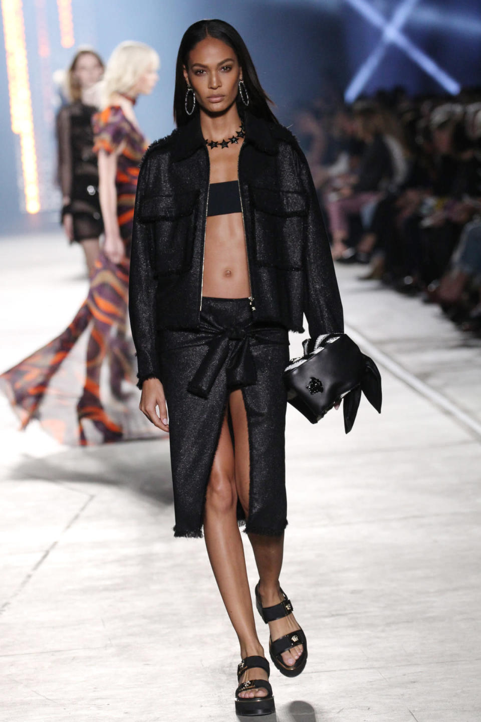 Joan Smalls walks in Versace’s spring 2016 runway show.