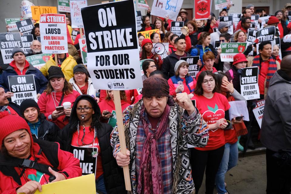 In this file photo, Steven Van Zandt joins protesters in support of striking Los Angeles teachers and students. Van Zandt has never shied away from expressing his opinions, especially when it comes to the past and future of rock and roll on his longtime Sirius XM radio show, "Little Steven's Underground Garage."