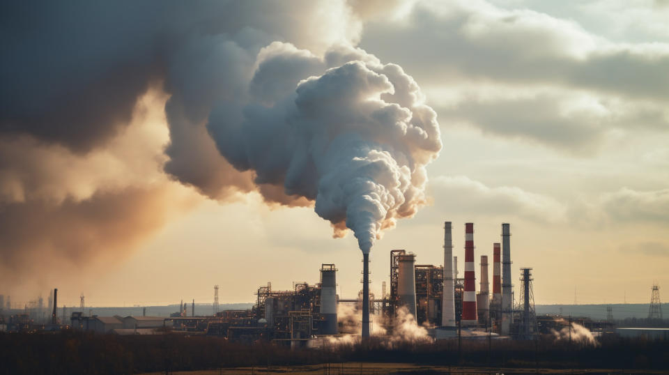 An industrial facility with chimneys billowing smoke indicating specialty chemical production.