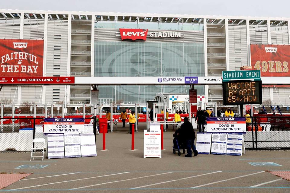 A view of Levi's Stadium on the opening day of a mass COVID-19 vaccination site on February 09, 2021 in Santa Clara, California.