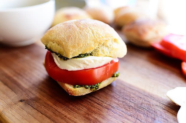 Pesto, Tomato, and Mozzarella Sandwich