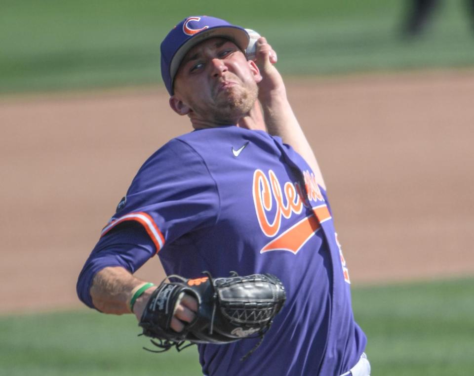 Clemson sophomore Geoffrey Gilbert (23) during the top of the sixth inning at Doug Kingsmore Stadium in Clemson on Friday, May 20, 2022.