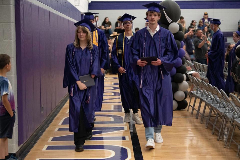 Rye High School graduates make their way out of the gymnasium at the conclusion of their commencement ceremony on Thursday, May 25, 2023.