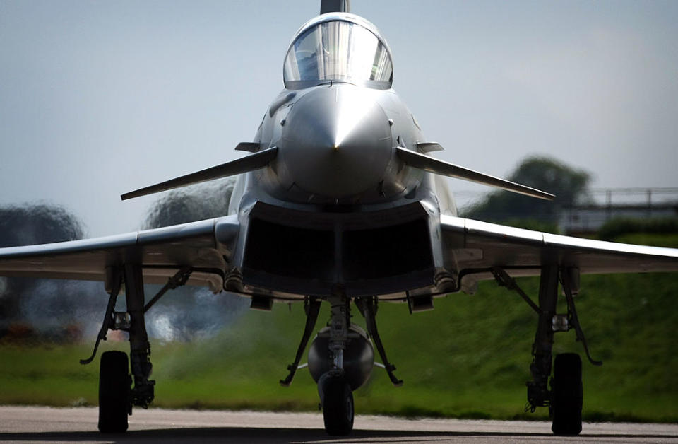 An RAF Eurofighter Typhoon taxis before an aerial display on Sept. 2, 2008, in Sleaford, England.<span class="copyright">Christopher Furlong—Getty Images</span>