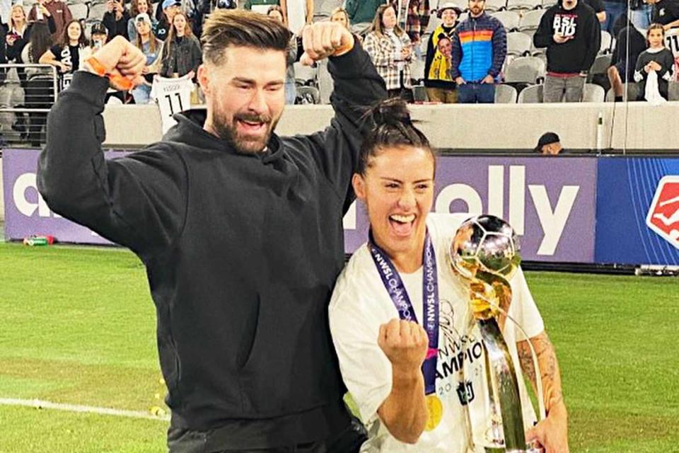 <p>Kyle Krieger/Instagram</p> Ali Krieger celebrates NWSL championship with her brother Kyle Krieger