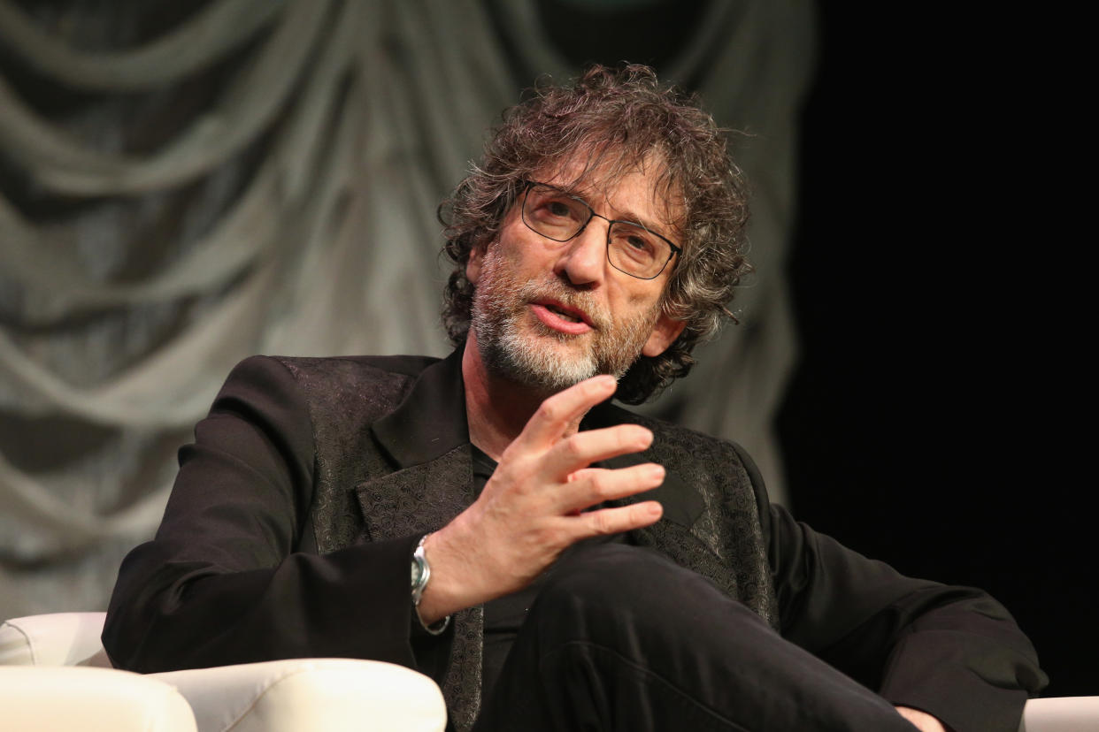 AUSTIN, TEXAS - MARCH 09:  Neil Gaiman speaks onstage at "Featured Session: Neil Gaiman" at the Austin Convention Center during the SXSW Conference And Festival on March 9, 2019 in Austin, Texas.  (Photo by Gary Miller/FilmMagic)