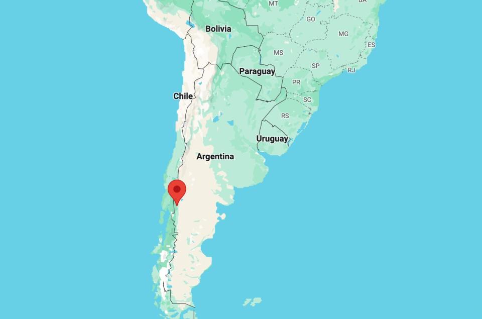 A map with a pin on Bariloche in Argentina.