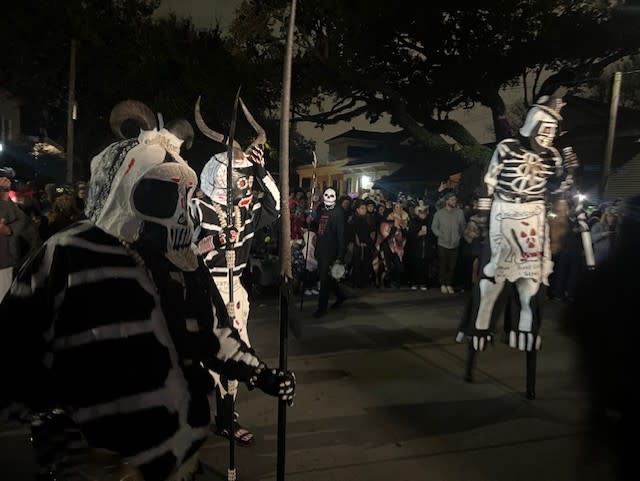 The Northside Skull and Bones Gang parades on Tuesday, Feb. 13, 2024. (WGNO/LBJ)