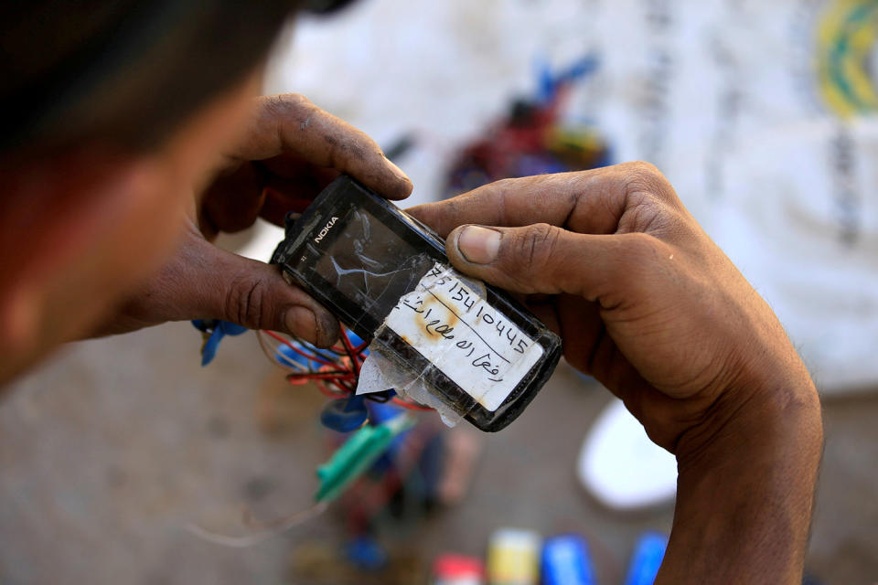 A mobile phone rigged with explosive in Mosul