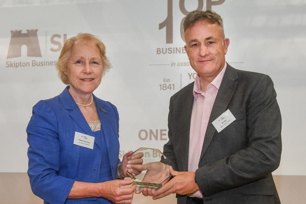 Prof Karen Bryan with Mel Nally of Skipton Financial Services <i>(Image: David Harrison)</i>