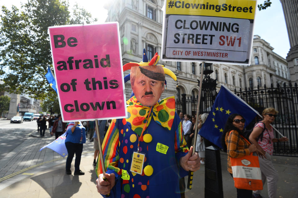 A Brexit protester in Westminster, London.