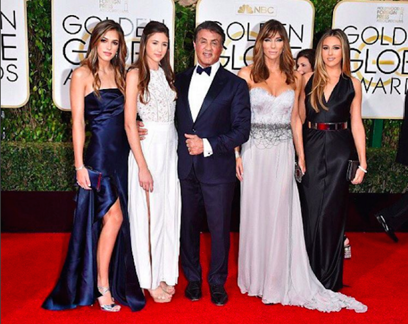 The photogenic family pose on the carpet of the 73rd Golden Globe Awards. Papa Stallone took home the Best Supporting Actor in a Motion Picture for “Creed.” (Photo: Instagram/sistinestallone)