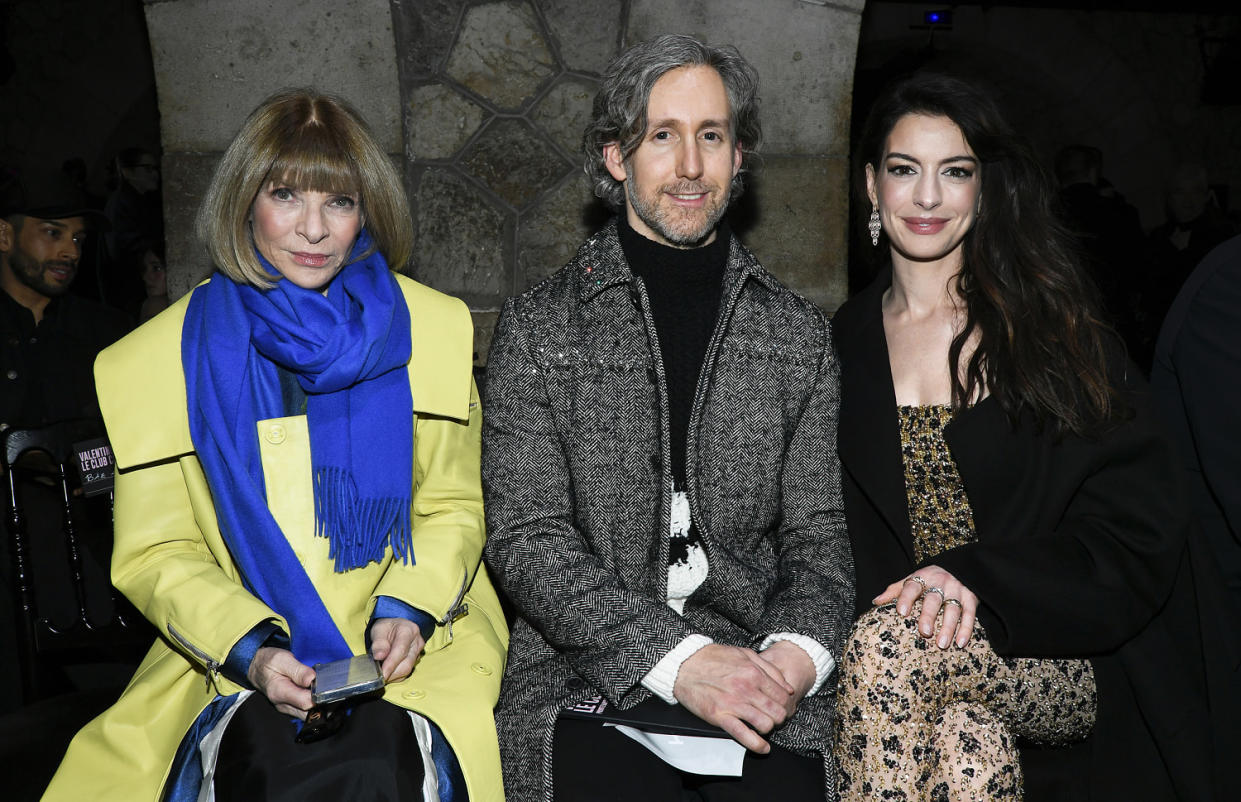 Anna Wintour, Adam Shulman, and Anne Hathaway (Dominique Maitre / Getty Images)