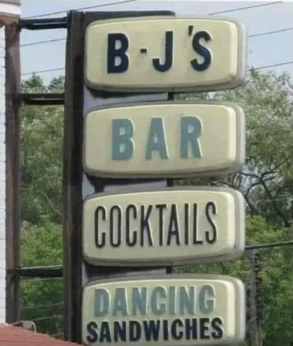 bj's bar cocktails and dancing sandwiches