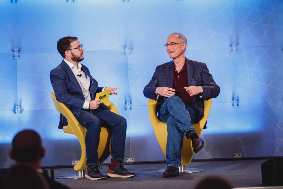 Tripadvisor CEO Steve Kaufer (right) spoke at Skift Global Forum in New York City in September 2021. Skift