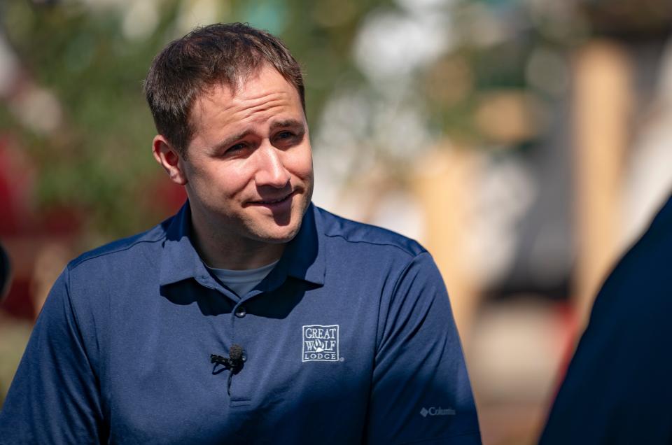 Jason Bays, general manager for the lodge, speaks at the Great Wolf Lodge South Florida site in Naples on Wednesday, Feb. 21, 2024.