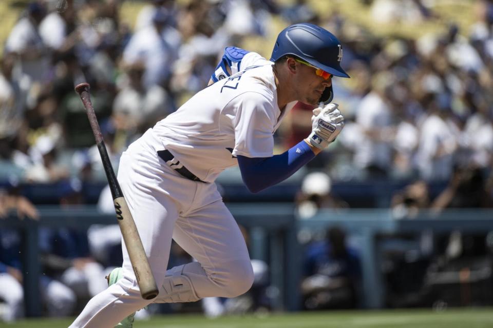 The Dodgers' Kike Hernandez runs during a game against the Toronto Blue Jays on July 26, 2023, at Dodger Stadium.