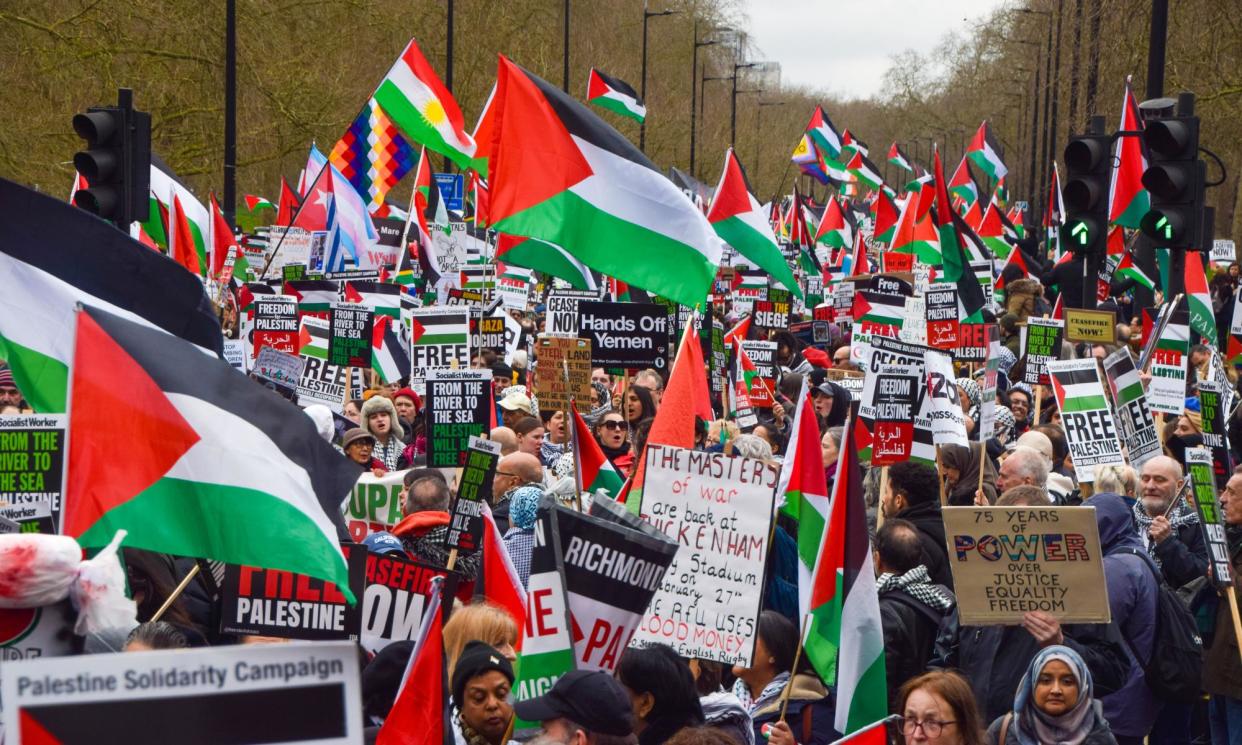 <span>Thousands take part in a pro-Palestine march in central London on 17 February 2024.<br></span><span>Photograph: Vuk Valcic/ZUMA Press Wire/REX/Shutterstock</span>