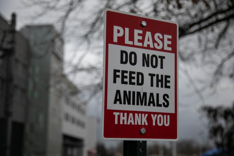 A sign in front of Staten Island University Hospital, Ocean Breeze, advises people not to feed the animals. Michael Nagle