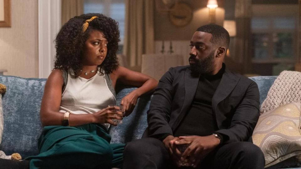 Benny (Adrienne Warren) and Byron (Ashley Thomas) in “Black Cake” (Photo by: James Van Evers/Hulu)