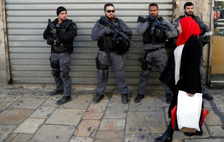 Israeli security forces stand guard in Jerusalem as demonstrations continue to flare up over the US president's declaration of Jerusalem as Israel's capital