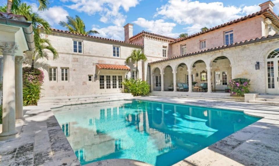 The expansive pool area was restored several years ago as part of a major renovation of the 1920s-era house at 930 S. Ocean Blvd. A company controlled by fashion designer and real estate investor Tommy Hilfiger just listed the house for sale at $47.95 million.