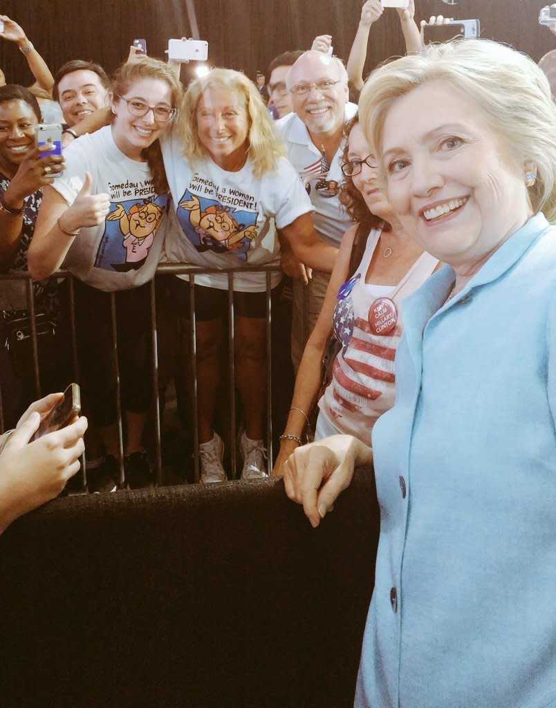 Raya tweeted, '#ImWithHer #MeAndHillDawg #HillYes #Finally My mom has waited my whole life for this @HillaryClinton.' (Photo: Twitter)