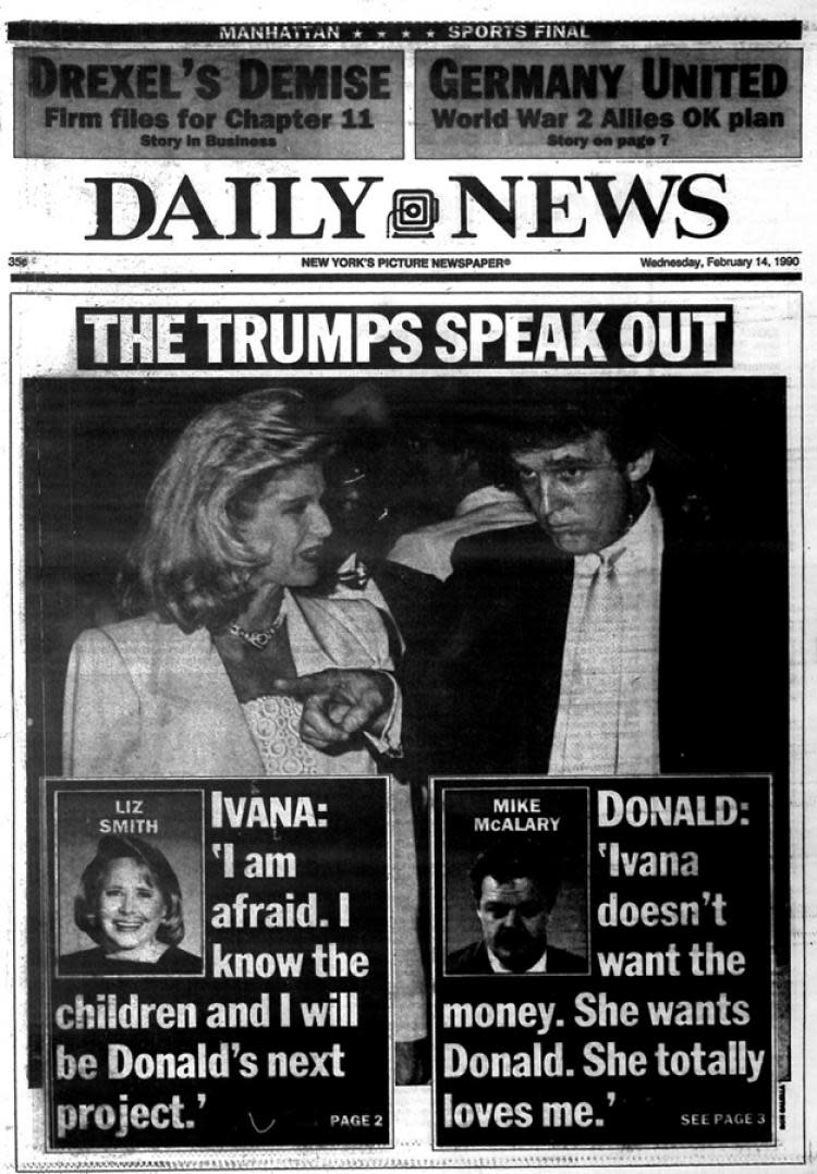 The 1990 Trump divorce was all over the news. (Photo: New York Daily News)