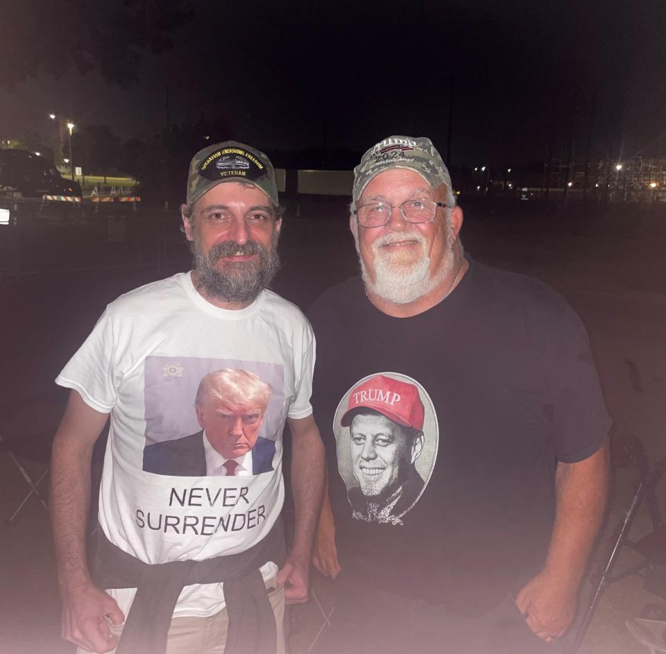 Trump rally campers Bruce Anderson of Little Falls, Minnesota, and Thomas Popescu of St. Louis Park, Minnesota. The two didn’t know each other before camping out but discovered they have a lot in common.