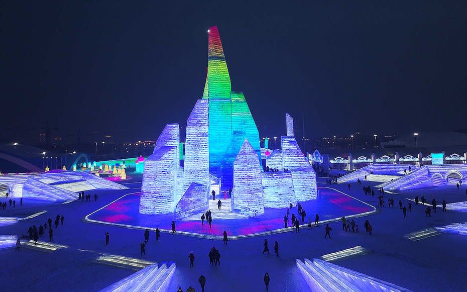 <p>Opening night of Ice andSnow World in Harbin, China.</p>