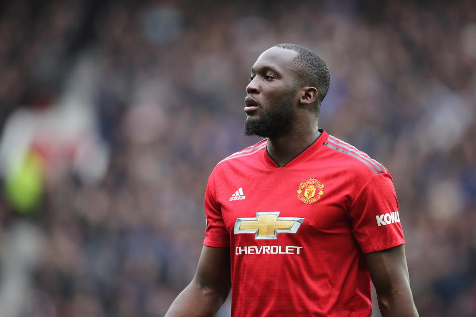 MANCHESTER, ENGLAND - APRIL 28: Romelu Lukaku of Manchester United during the Premier League match between Manchester United and Chelsea FC at Old Trafford on April 28, 2019 in Manchester, United Kingdom. (Photo by Matthew Ashton - AMA/Getty Images)