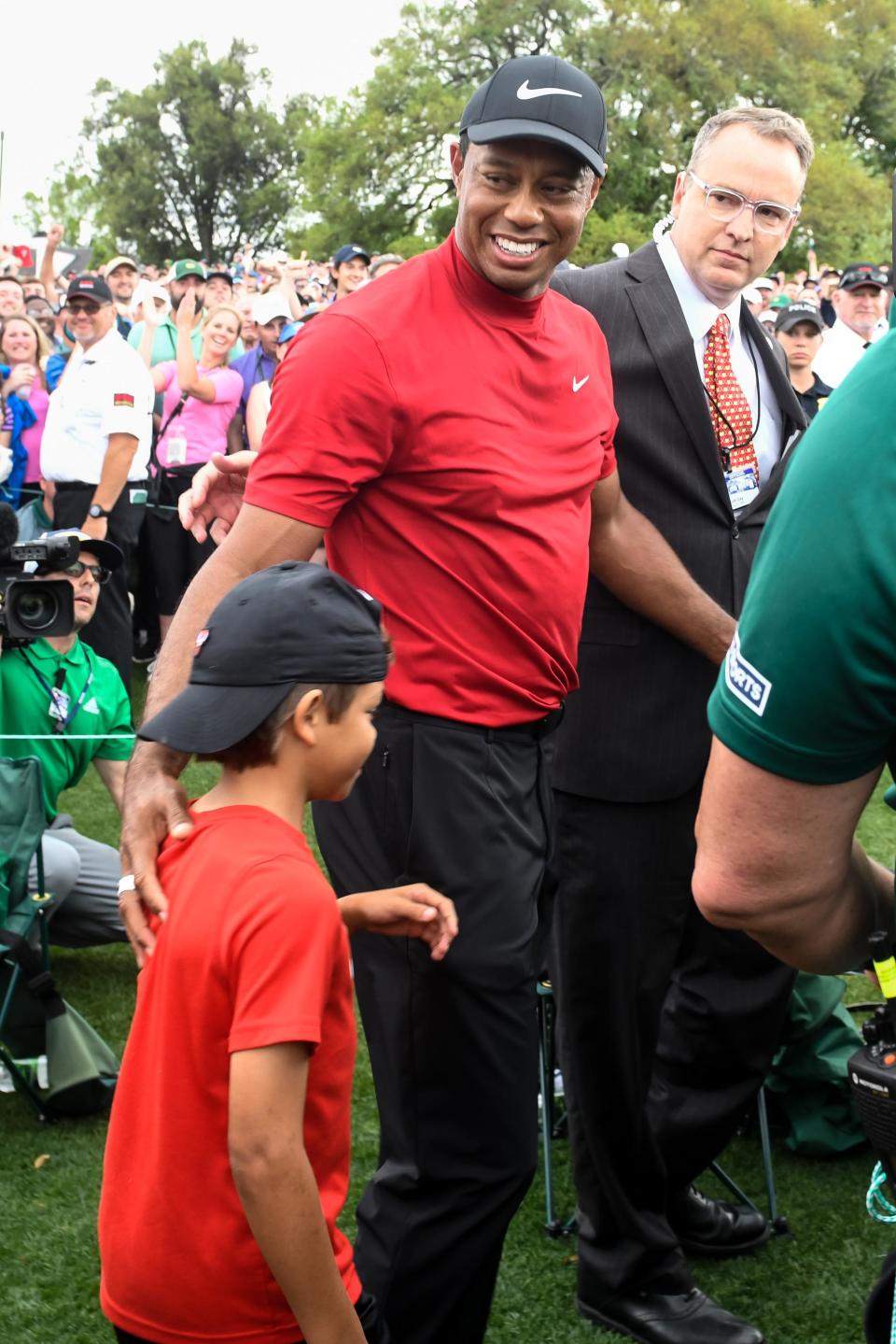 Tiger Woods celebrates with his son, Charlie, after winning the 2019 Masters.