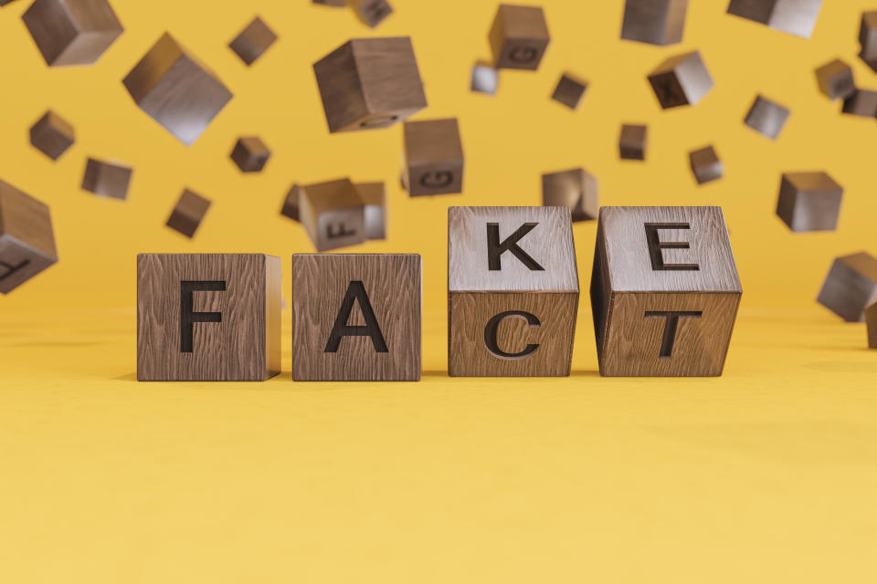 3D render of fake or fact concepts with alphabet wooden block. Lying is a form of deception characterized by its compulsive nature. (Getty)