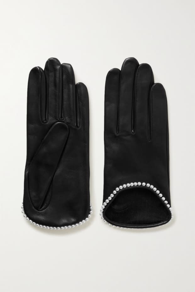 Agnelle Sofia Faux Pearl-Embellished Leather Gloves, $170, <a href="https://rstyle.me/+G593HeNb_hSVGPrEWuXzcg" rel="nofollow noopener" target="_blank" data-ylk="slk:available here;elm:context_link;itc:0;sec:content-canvas" class="link ">available here</a>.