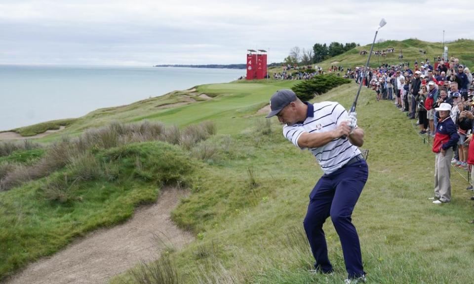 Bryson DeChambeau, who is right-handed, plays the opposite way in practice at Whistling Straits.