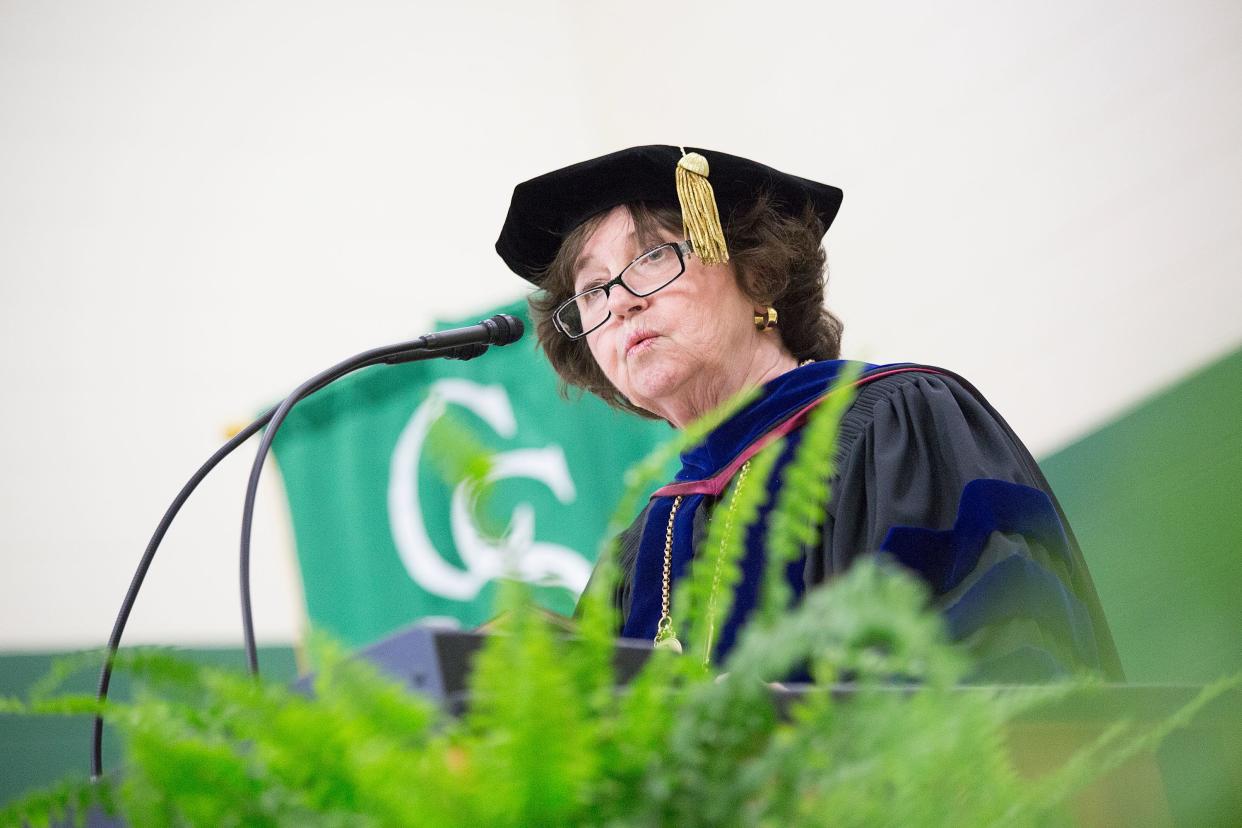 Columbia State President Janet F. Smith addresses graduating students during the day’s second commencement ceremony in the Webster Athletic Center on May 6, 2017. 