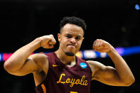 <p>Marques Townes #5 of the Loyola Ramblers reacts after a play late in the second half against the Kansas State Wildcats during the 2018 NCAA Men’s Basketball Tournament South Regional at Philips Arena on March 24, 2018 in Atlanta, Georgia. (Photo by Kevin C. Cox/Getty Images) </p>