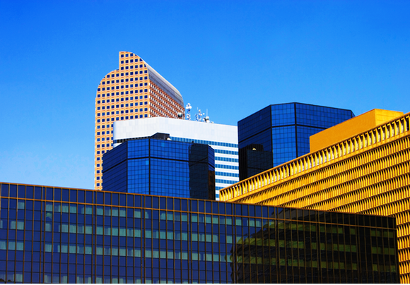 The Wells Fargo building towers over downtown Denver, Colorado.