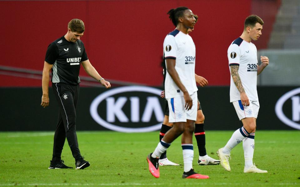 Rangers manager Steven Gerrard looks dejected after the match, - REUTERS