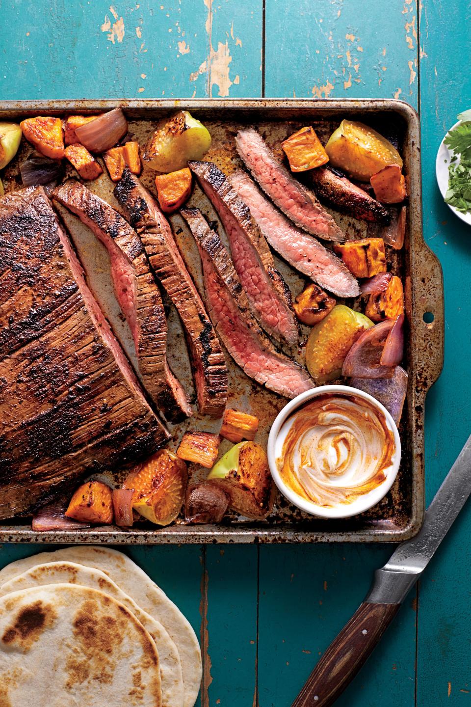 Ancho-Chile Flank Steak and Sweet Potato Tacos