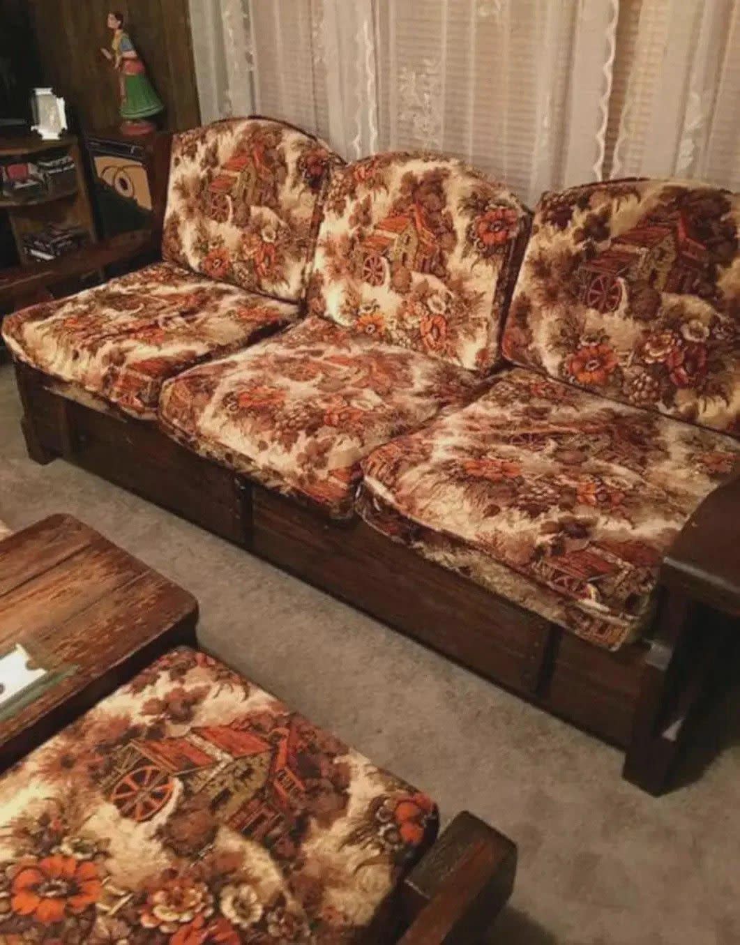 couch in the 1970s with a pattern