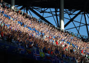 <p>VOLGOGRAD, RUSSIA – JUNE 22: Iceland fans as they do the thunderclap during the 2018 FIFA World Cup Russia group D match between Nigeria and Iceland at Volgograd Arena on June 22, 2018 in Volgograd, Russia. (Photo by Catherine Ivill/Getty Images) </p>