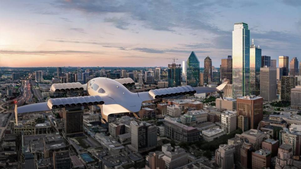 Flying electric vehicles, like this rendering from aircraft developer Lilium, could be taking to the skies above the Metroplex in just a few years. 