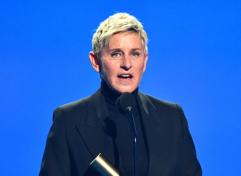 Ellen DeGeneres accepts The Daytime Talk Show of 2021 award for 'The Ellen DeGeneres Show' on stage during the 2021 People's Choice Awards