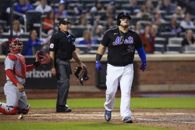 Daniel Vogelbach of the New York Mets gestures after hitting an RBI News  Photo - Getty Images