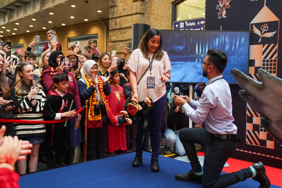 *** FREE FOR EDITORIAL USE ***

Pavneet Kaur Bason accepts engangment proposal from Manish Pindoria

Hundreds of fans descended on Wizarding Worldâ€™s much-loved Back to Hogwarts celebrations at Londonâ€™s Kingâ€™s Cross, hosted by Sam Thompson and for the first time ever, Arnav Partukar, 10, a superfan who led the countdown to the departure of the Hogwarts Express. Fans were treated to an array of thrilling experiences including a special appearance by cast members and the creative team of Harry Potter and the Cursed Child.