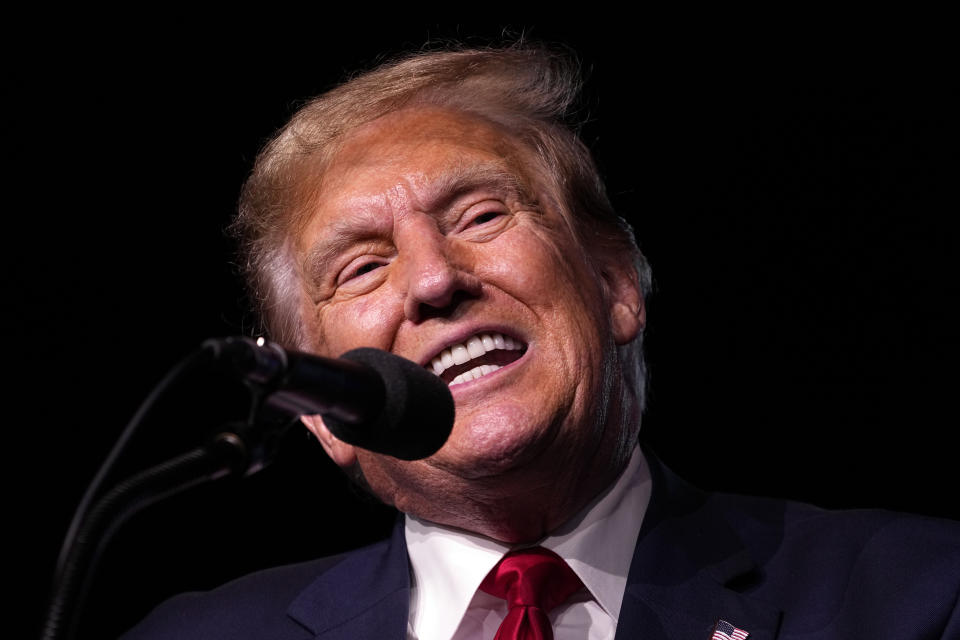 Republican presidential candidate former President Donald Trump speaks at the National Religious Broadcasters convention at the Gaylord Opryland Resort and Convention Center Thursday, Feb. 22, 2024, in Nashville, Tenn. (AP Photo/George Walker IV)