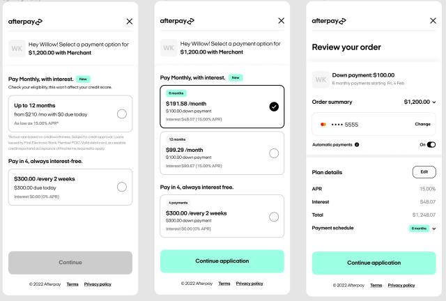Afterpay, Payment Plans